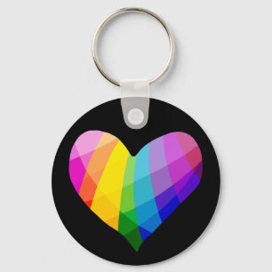 Rainbow Heart Button Keychain