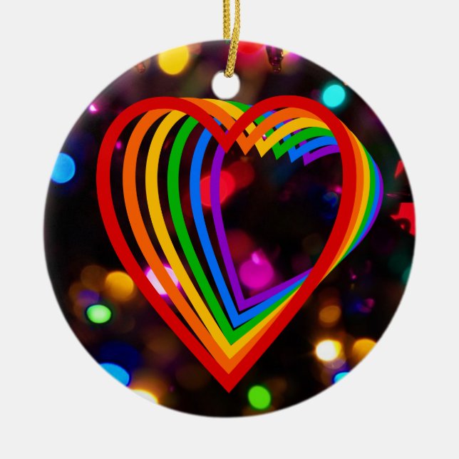 Rainbow Heart Ceramic Tree Decoration (Front)