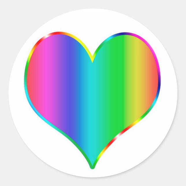 Rainbow heart classic round sticker (Front)