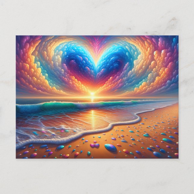 Rainbow Heart Cloud Over the Beach Postcard (Front)