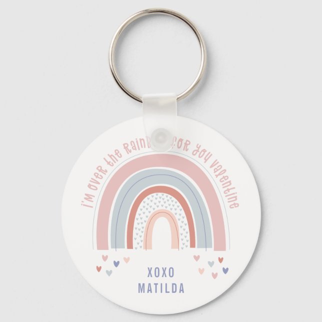 Rainbow heart cute classroom valentine gift key ring (Front)