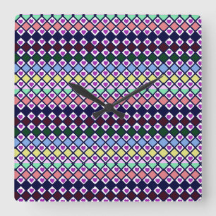 Rainbow Heart Diamond Pattern Colourful Seamless Square Wall Clock
