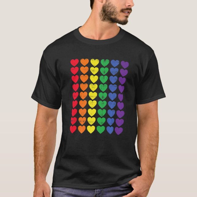 Rainbow Heart Dot Gay Pride Colours Lgbtq Say Gay  T-Shirt (Front)