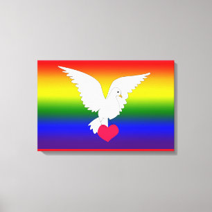 RAINBOW HEART DOVE CANVAS PRINT