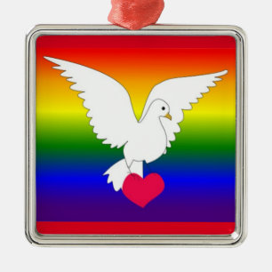 RAINBOW HEART DOVE METAL TREE DECORATION
