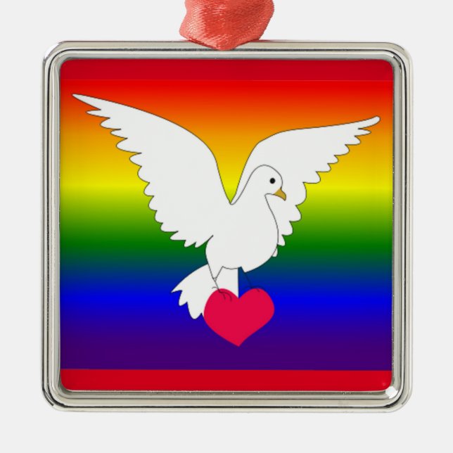RAINBOW HEART DOVE METAL TREE DECORATION (Front)