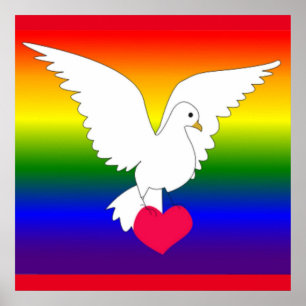 RAINBOW HEART DOVE POSTER