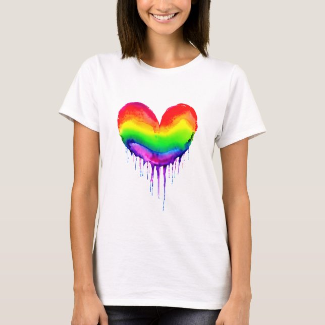 Rainbow Heart Dripping Paint T-Shirt (Front)