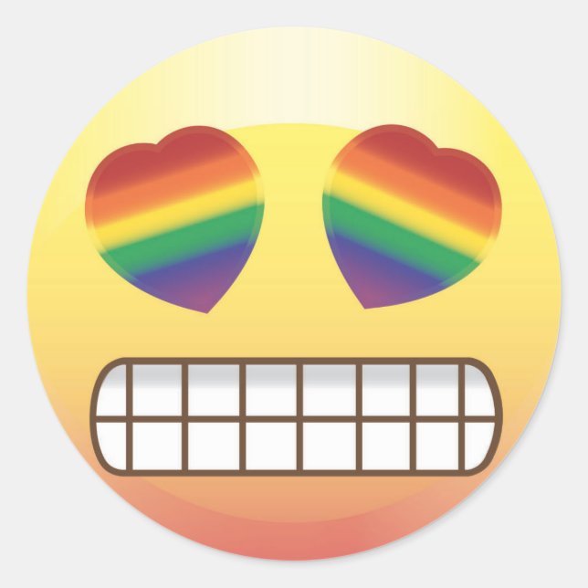 Rainbow Heart Eyes Happy Emoji Face Sticker (Front)