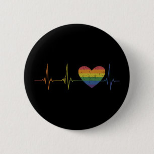 Rainbow heart flag heartbeat pride month awareness 6 cm round badge