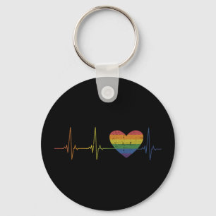 Rainbow heart flag heartbeat pride month awareness key ring