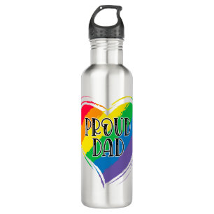 Rainbow Heart Flag Proud Dad LGBT Gay Pride Month 710 Ml Water Bottle