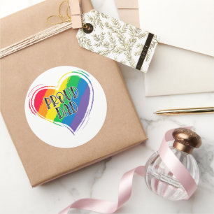 Rainbow Heart Flag Proud Dad LGBT Gay Pride Month Classic Round Sticker