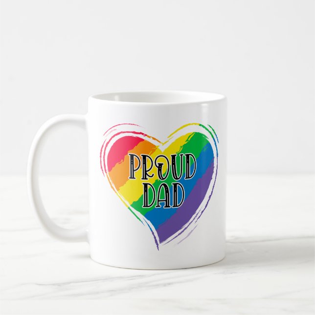 Rainbow Heart Flag Proud Dad LGBT Gay Pride Month Coffee Mug (Left)