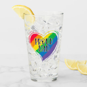 Rainbow Heart Flag Proud Dad LGBT Gay Pride Month Glass