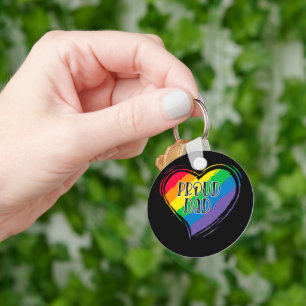 Rainbow Heart Flag Proud Dad LGBT Gay Pride Month Key Ring