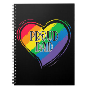 Rainbow Heart Flag Proud Dad LGBT Gay Pride Month Notebook