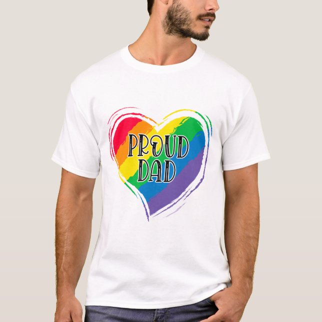 Rainbow Heart Flag Proud Dad LGBT Gay Pride Month T-Shirt (Front)