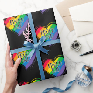 Rainbow Heart Flag Proud Dad LGBT Gay Pride Month Wrapping Paper