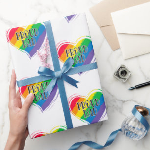 Rainbow Heart Flag Proud Dad LGBT Gay Pride Month Wrapping Paper