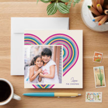 Rainbow Heart Flat Valentine's Day Card - Purple