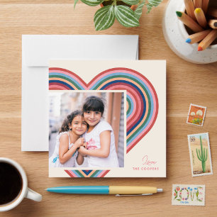 Rainbow Heart Flat Valentine's Day Card - Salmon