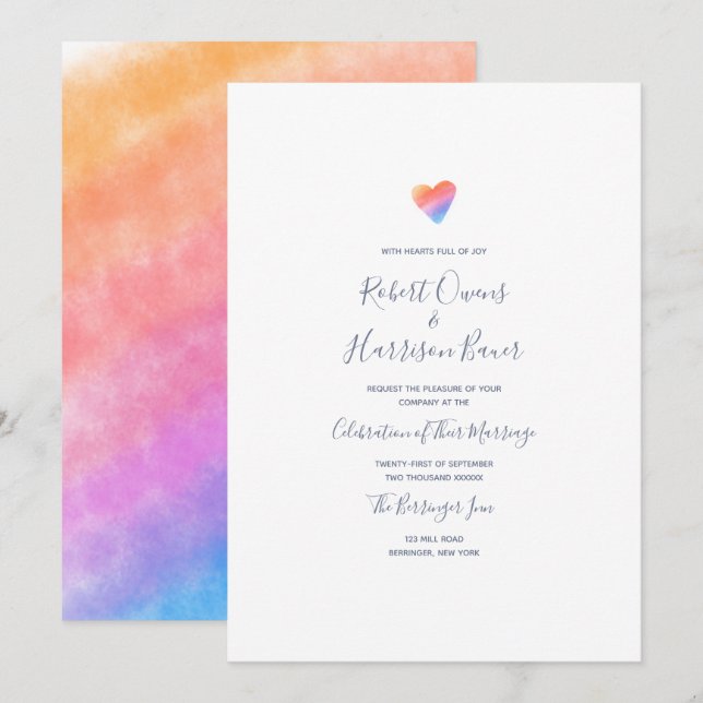 Rainbow Heart Full of Joy Wedding Invitation (Front/Back)