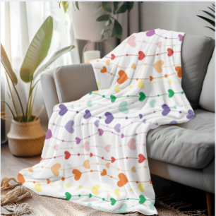 Rainbow Heart Garland Pattern Cosy & Colourful Lov Fleece Blanket