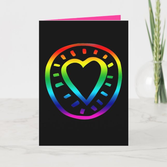 Rainbow Heart Gay Valentine's Day Black Card (Front)