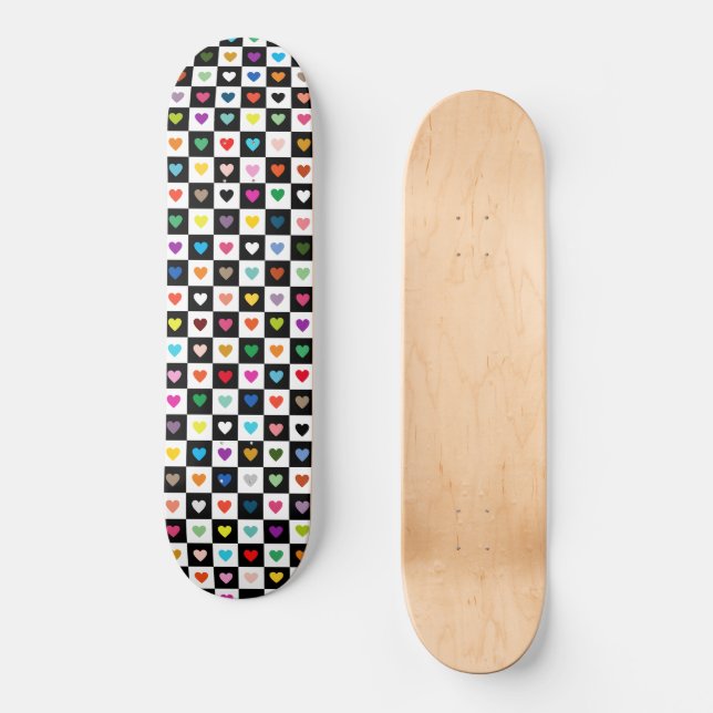 Rainbow Heart Grid Pattern Skateboard (Front)