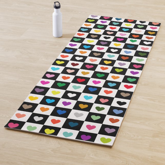 Rainbow Heart Grid Pattern Yoga Mat (In Situ)