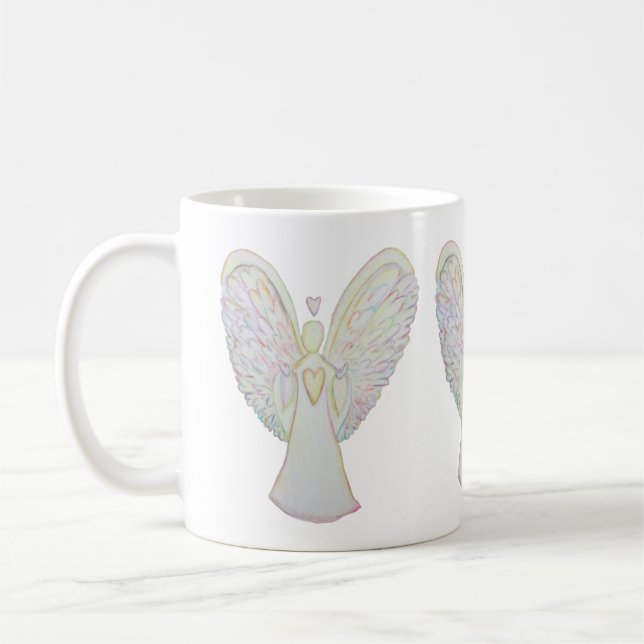 Rainbow Heart Guardian Angel Coffee Cup or Mug (Left)