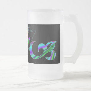 Rainbow Heart Lily and Butterfly Frosted Glass Beer Mug