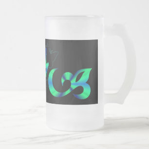 Rainbow Heart Lily and Butterfly Frosted Glass Beer Mug