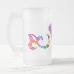 Rainbow Heart Lily and Butterfly Frosted Glass Beer Mug