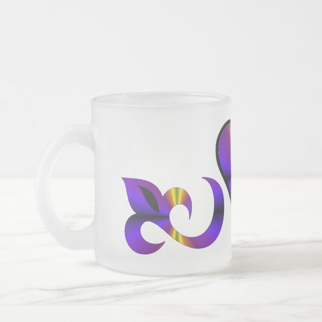 Rainbow Heart Lily and Butterfly Frosted Glass Coffee Mug (Left)