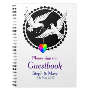 Rainbow Heart Love Doves Lesbian Wedding Guestbook Notebook