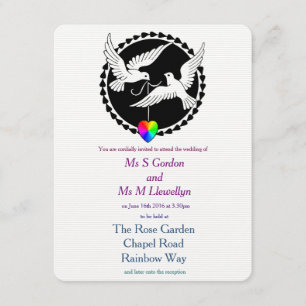 Rainbow Heart Love Doves Lesbian Wedding Invitation