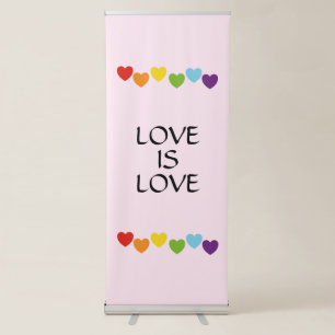 Rainbow Heart Love is Love Gay Wedding Welcome  Retractable Banner