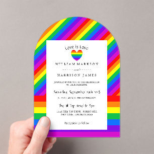 Rainbow Heart Love is Love Wedding Acrylic Invitations