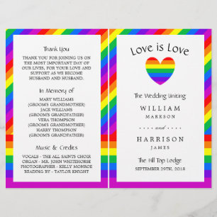 Rainbow Heart Love is Love Wedding Bi-fold Program