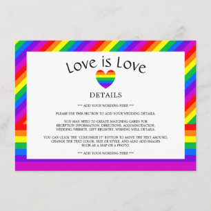 Rainbow Heart Love is Love Wedding Detail Enclosure Card