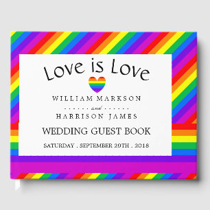 Rainbow Heart Love is Love Wedding Guest Book