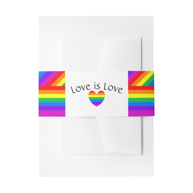 Rainbow Heart Love is Love Wedding Invitation Belly Band (Front Example)