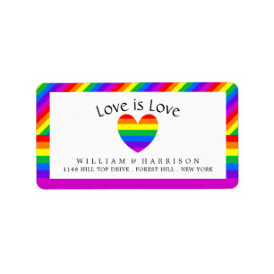 Rainbow Heart Love is Love Wedding Label