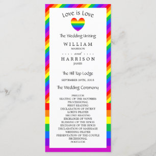 Rainbow Heart Love is Love Wedding Program Programme