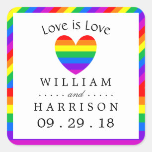 Rainbow Heart Love is Love Wedding Square Sticker