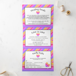 Rainbow Heart, Love is Love Wedding Suite Tri-Fold Invitation