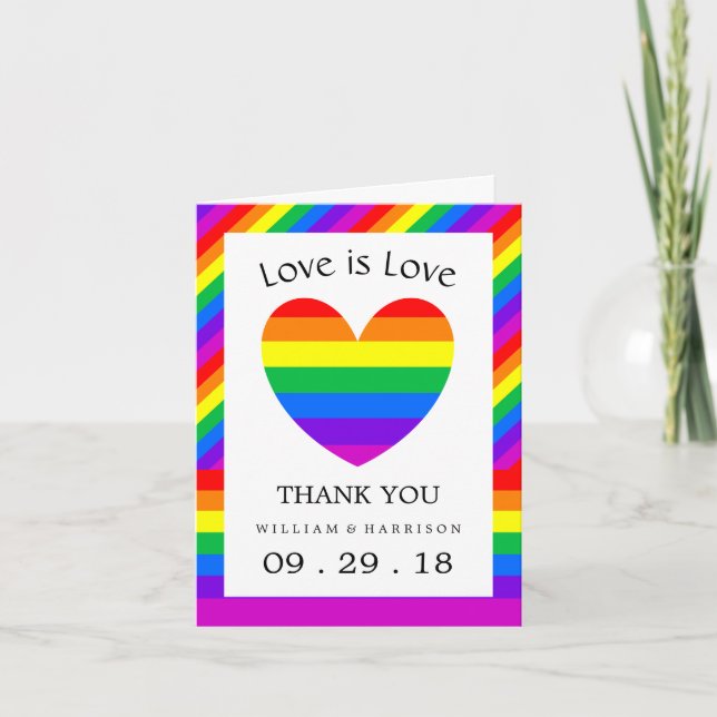 Rainbow Heart Love is Love Wedding Thank You (Front)