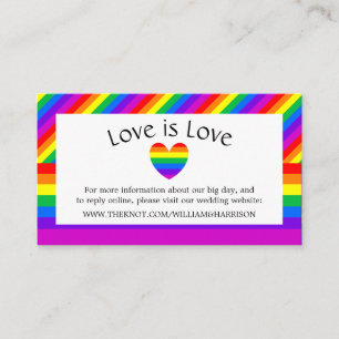 Rainbow Heart Love is Love Wedding Website Enclosure Card